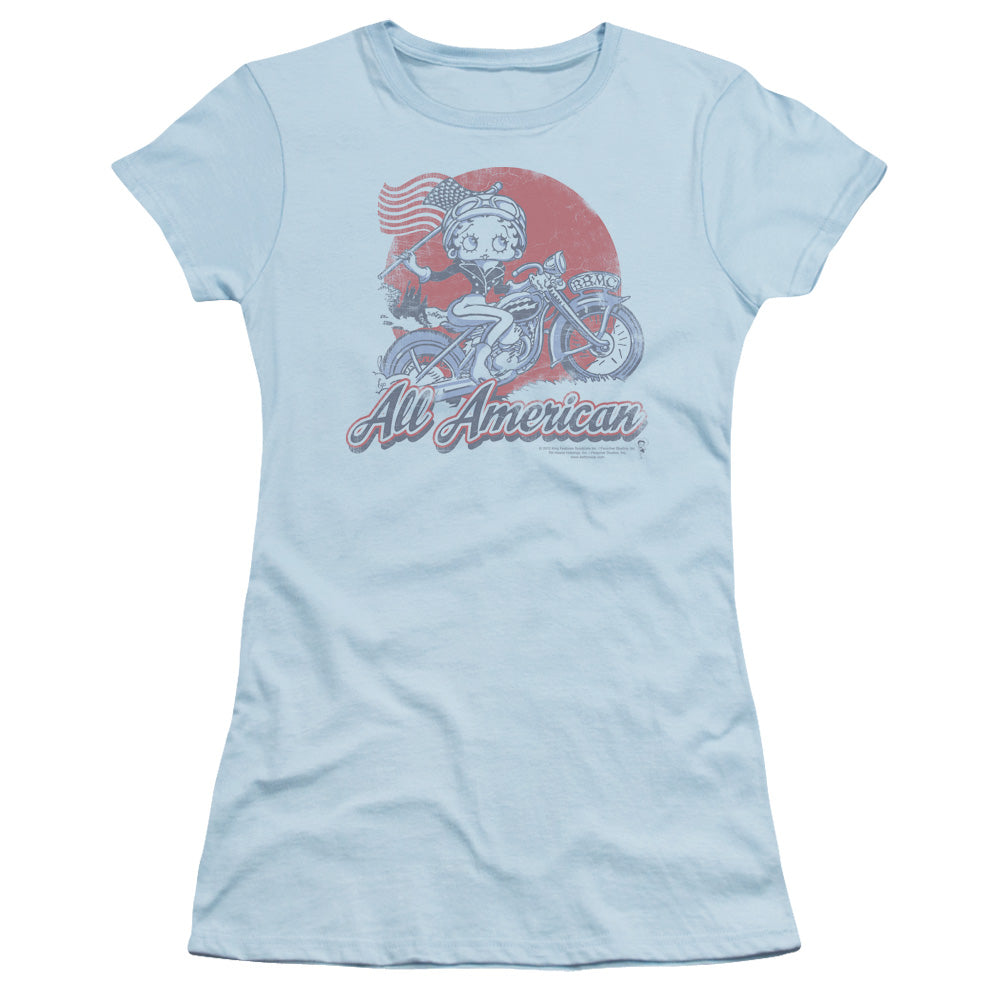 Betty Boop - All American Biker - Short Sleeve Junior Sheer - Light Blue T-shirt