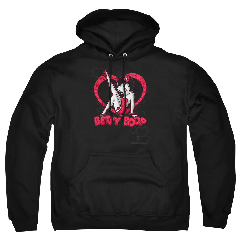 Betty Boop - Scrolling Hearts - Adult Pull-over Hoodie - Black