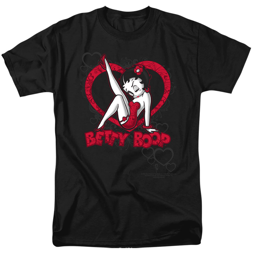 Betty Boop - Scrolling Hearts - Short Sleeve Adult 18/1 - Black T-shirt