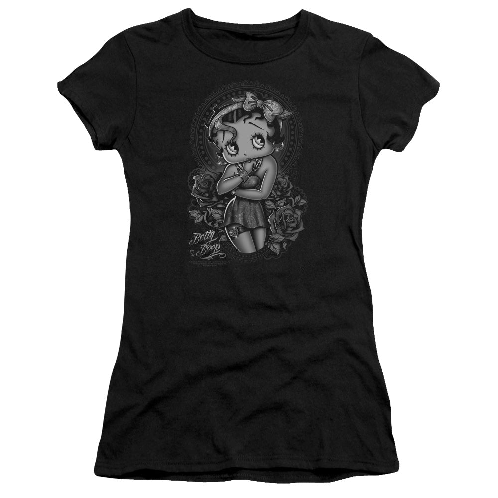 Betty Boop - Fashion Roses - Short Sleeve Junior Sheer - Black T-shirt
