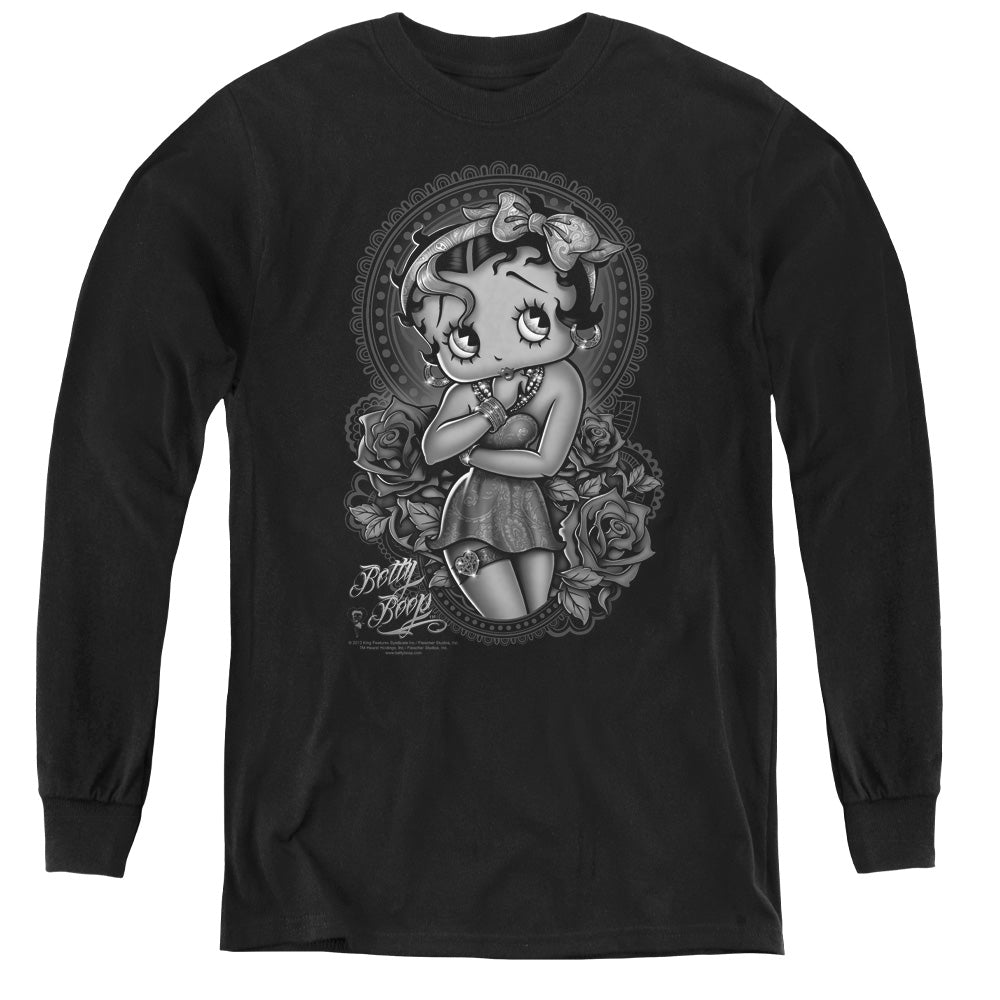 Betty Boop - Fashion Roses - Youth Long Sleeve Tee - Black