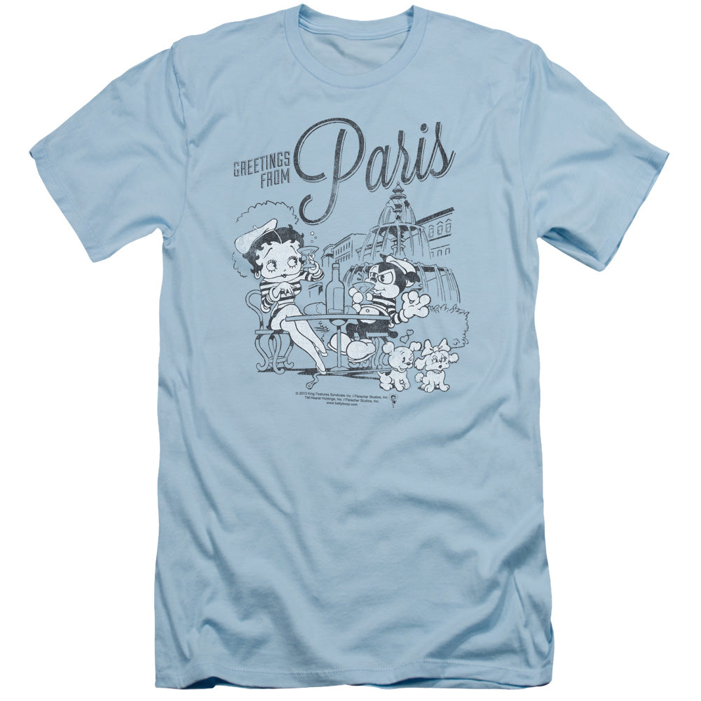 Betty Boop - Greetings From Paris - Short Sleeve Adult 30/1 - Light Blue T-shirt