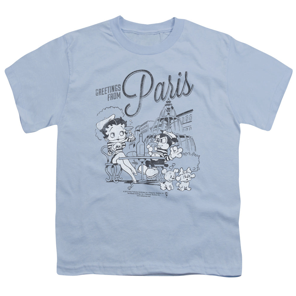 Betty Boop - Greetings From Paris - Short Sleeve Youth 18/1 - Light Blue T-shirt