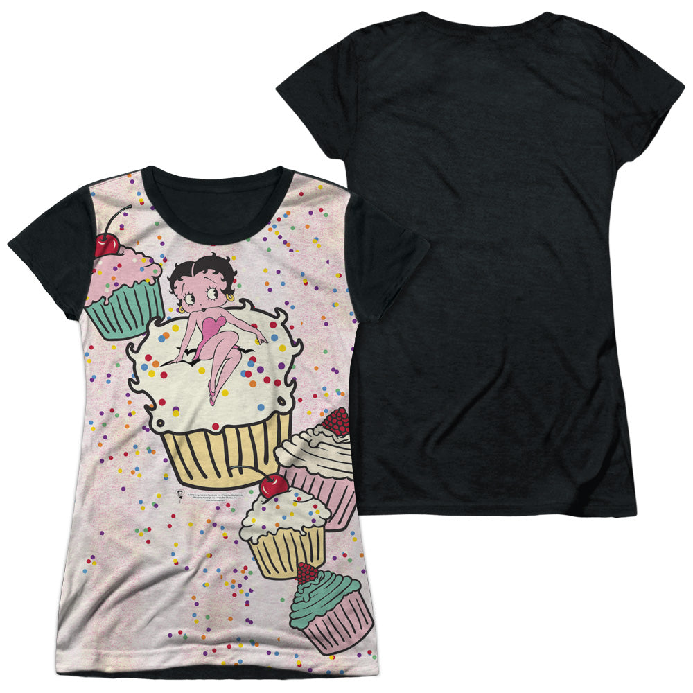 Betty Boop - Cake Boop - Short Sleeve Junior Poly Black Back - White T-shirt