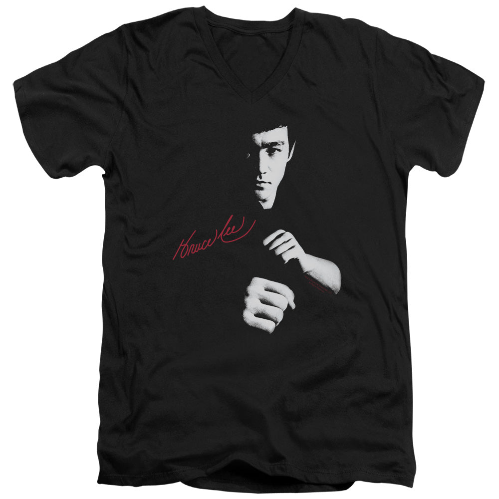 Bruce Lee - The Dragon Awaits - Short Sleeve Adult V-neck - Black T-shirt