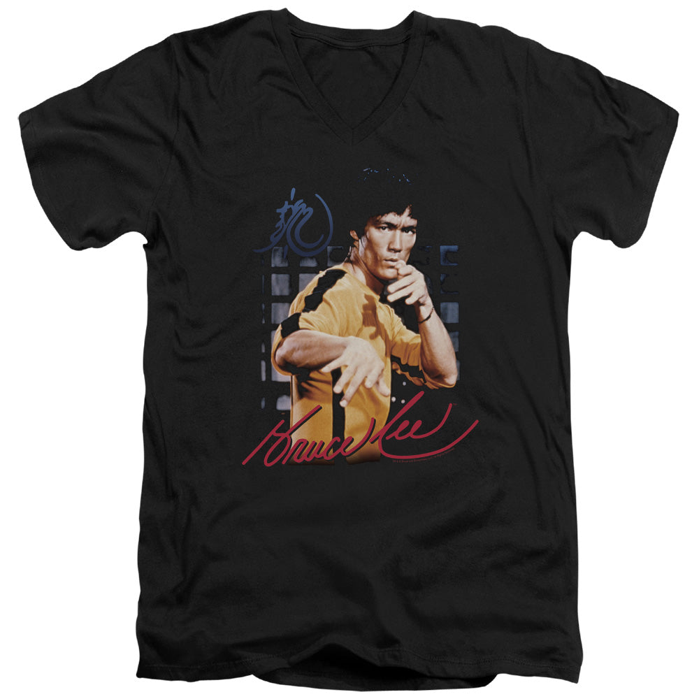 Bruce Lee - Yellow Jumpsuit - Short Sleeve Adult V-neck 30/1 - Black T-shirt