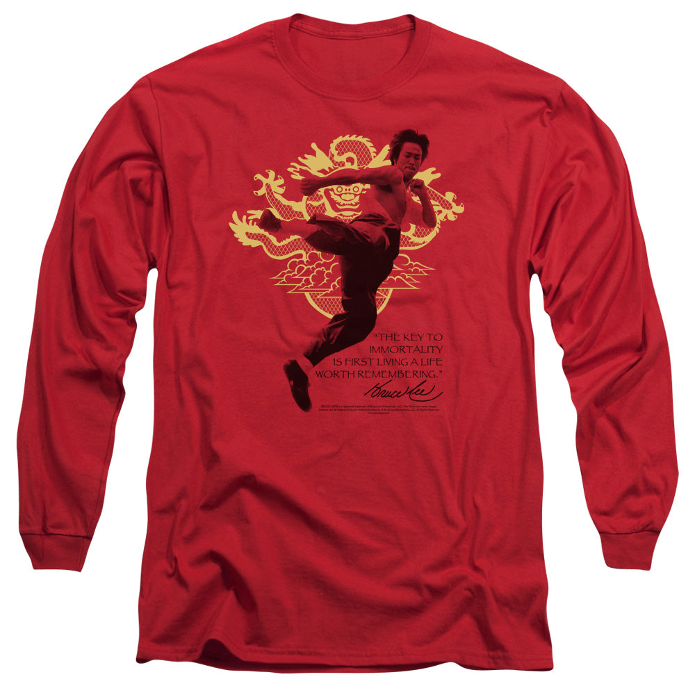 Bruce Lee - Immortal Dragon - Long Sleeve Adult 18/1 - Red T-shirt