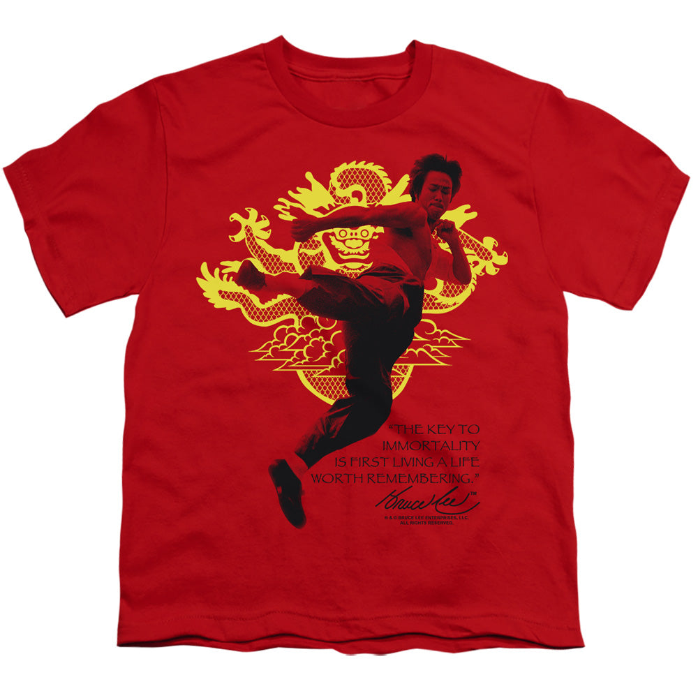 Bruce Lee - Immortal Dragon - Short Sleeve Youth 18/1 - Red T-shirt