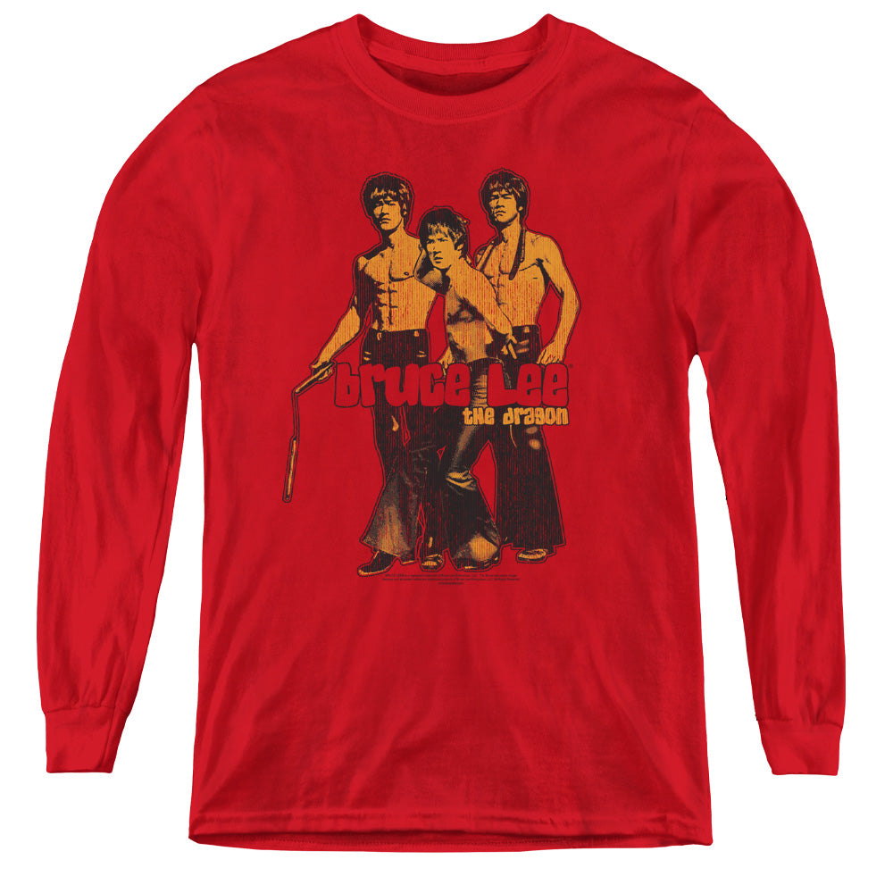 Bruce Lee - Nunchucks - Youth Long Sleeve Tee - Red