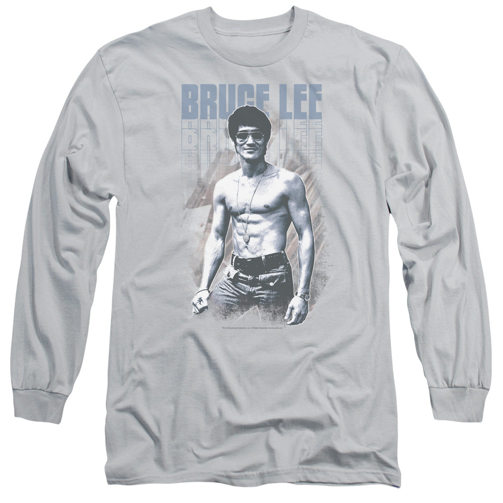 Bruce Lee - Blue Jean Lee - Long Sleeve Adult 18/1 - Silver T-shirt