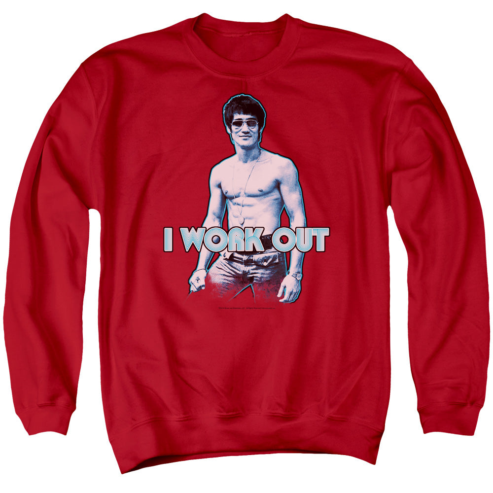 Bruce Lee - Lee Works Out - Adult Crewneck Sweatshirt - Red