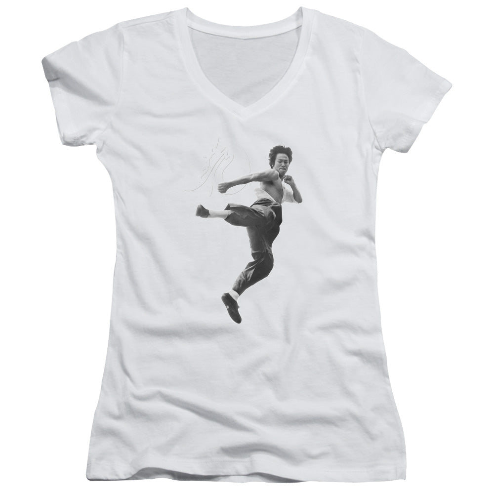 Bruce Lee - Flying Kick - Junior V-neck - White