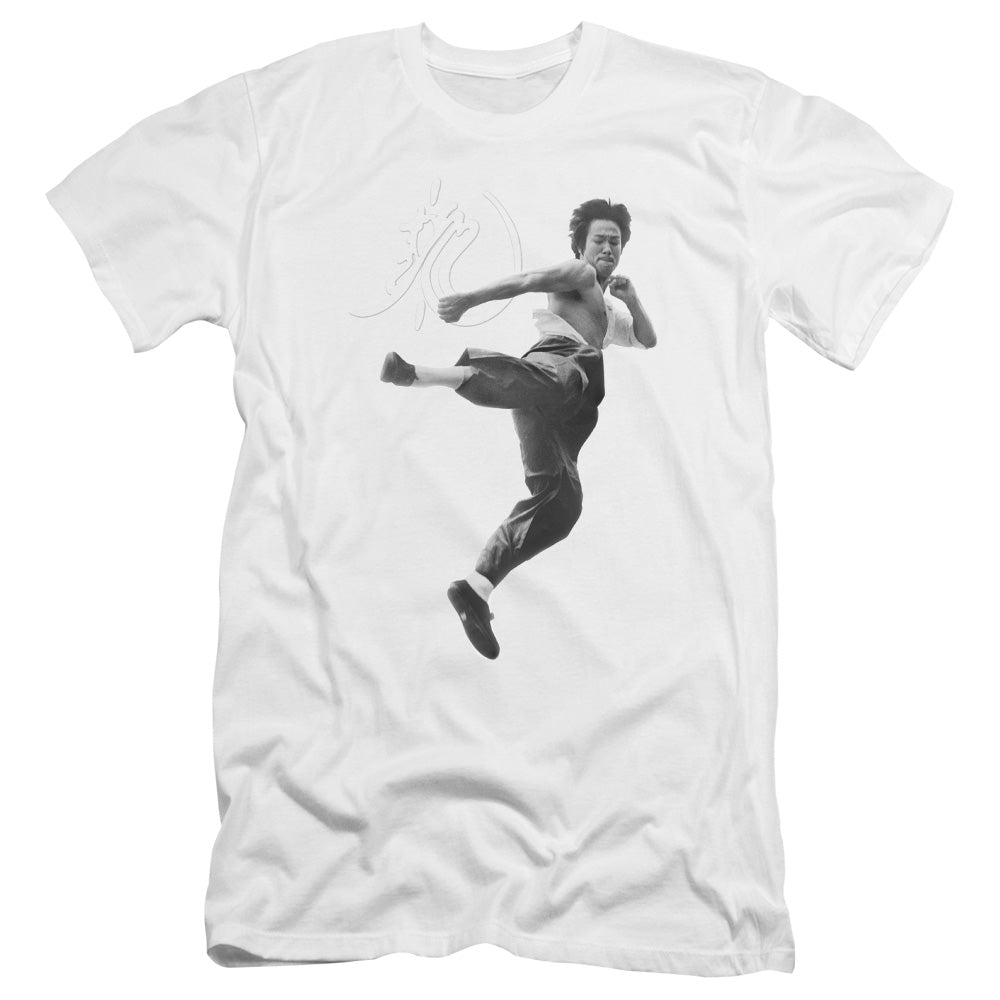 Bruce Lee - Flying Kick-premuim Canvas Adult Slim Fit 30/1 - White