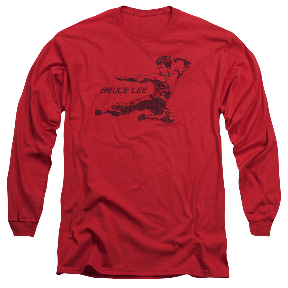 Bruce Lee - Line Kick - Long Sleeve Adult 18/1 - Red T-shirt