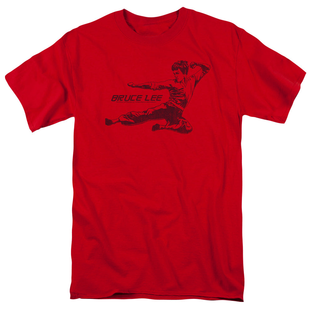Bruce Lee - Line Kick - Short Sleeve Adult 18/1 - Red T-shirt