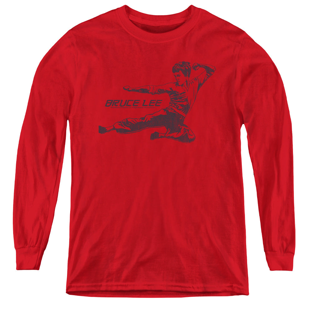 Bruce Lee Line Kick - Youth Long Sleeve Tee - Red