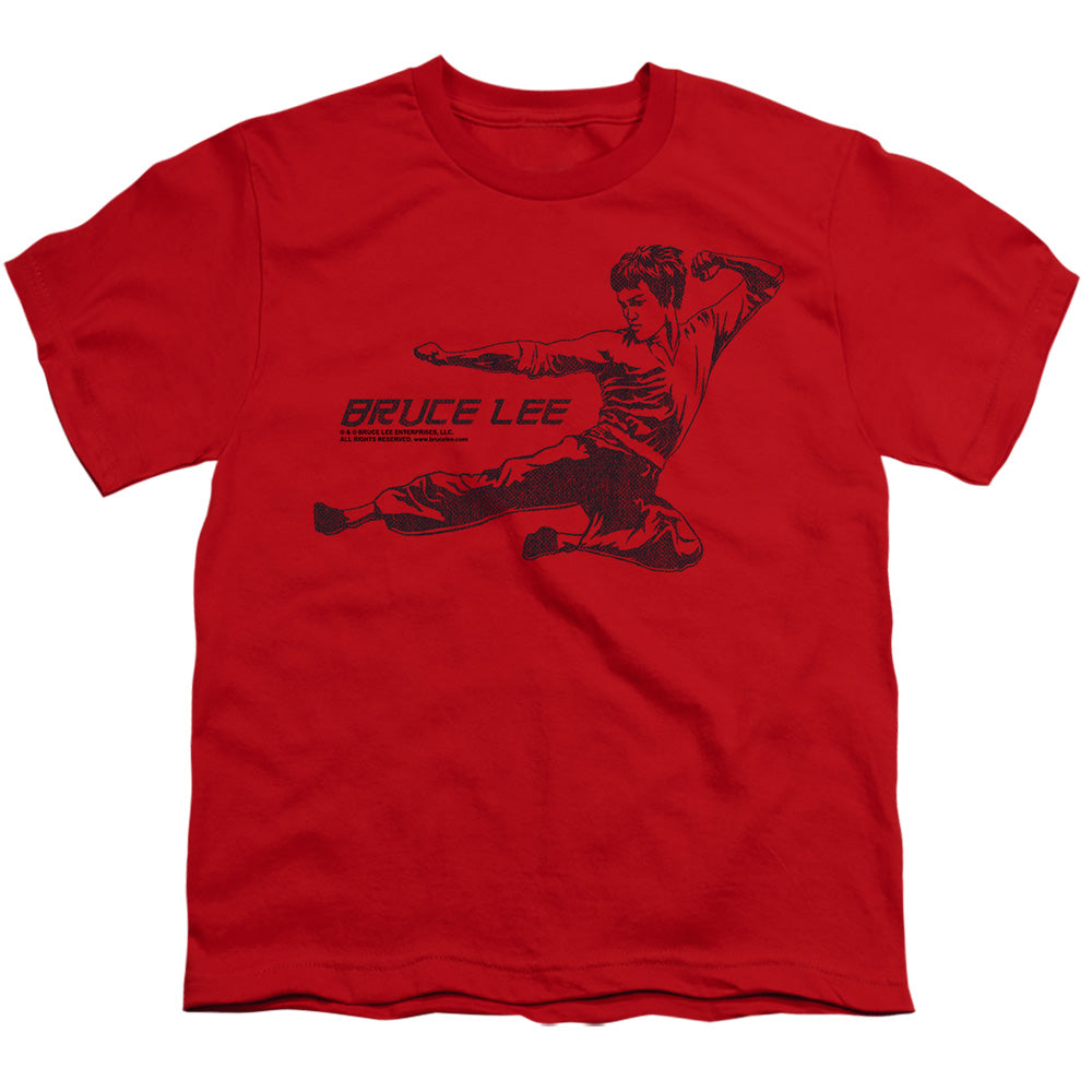 Bruce Lee - Line Kick - Short Sleeve Youth 18/1 - Red T-shirt