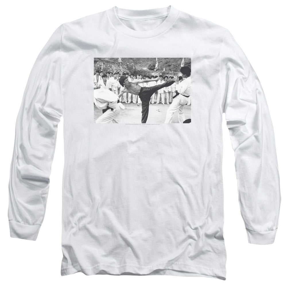 Bruce Lee - Kick To The Head - Long Sleeve Adult 18/1 - White T-shirt