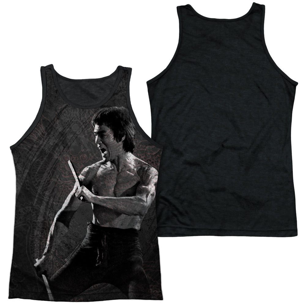 Bruce Lee - Dragon Print - Adult Poly Tank Top Black Back - White