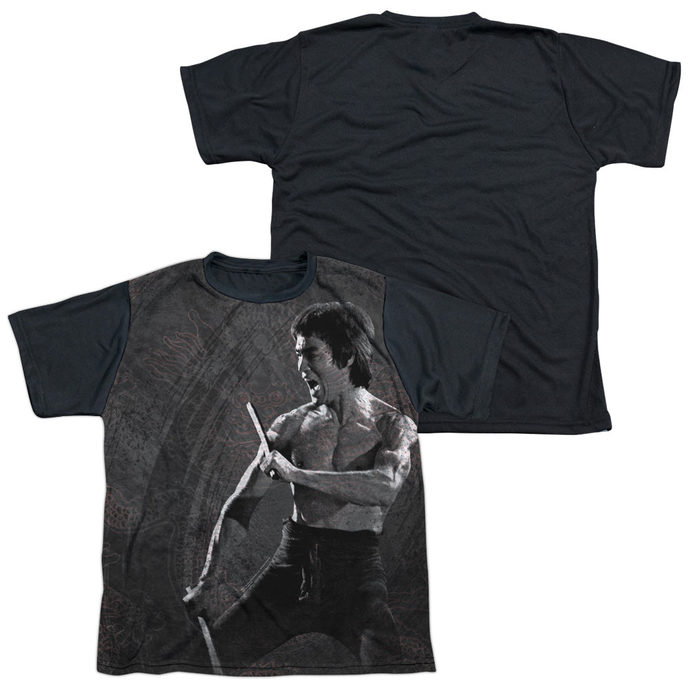 Bruce Lee - Dragon Print - Short Sleeve Youth White Front Black Back - White T-shirt