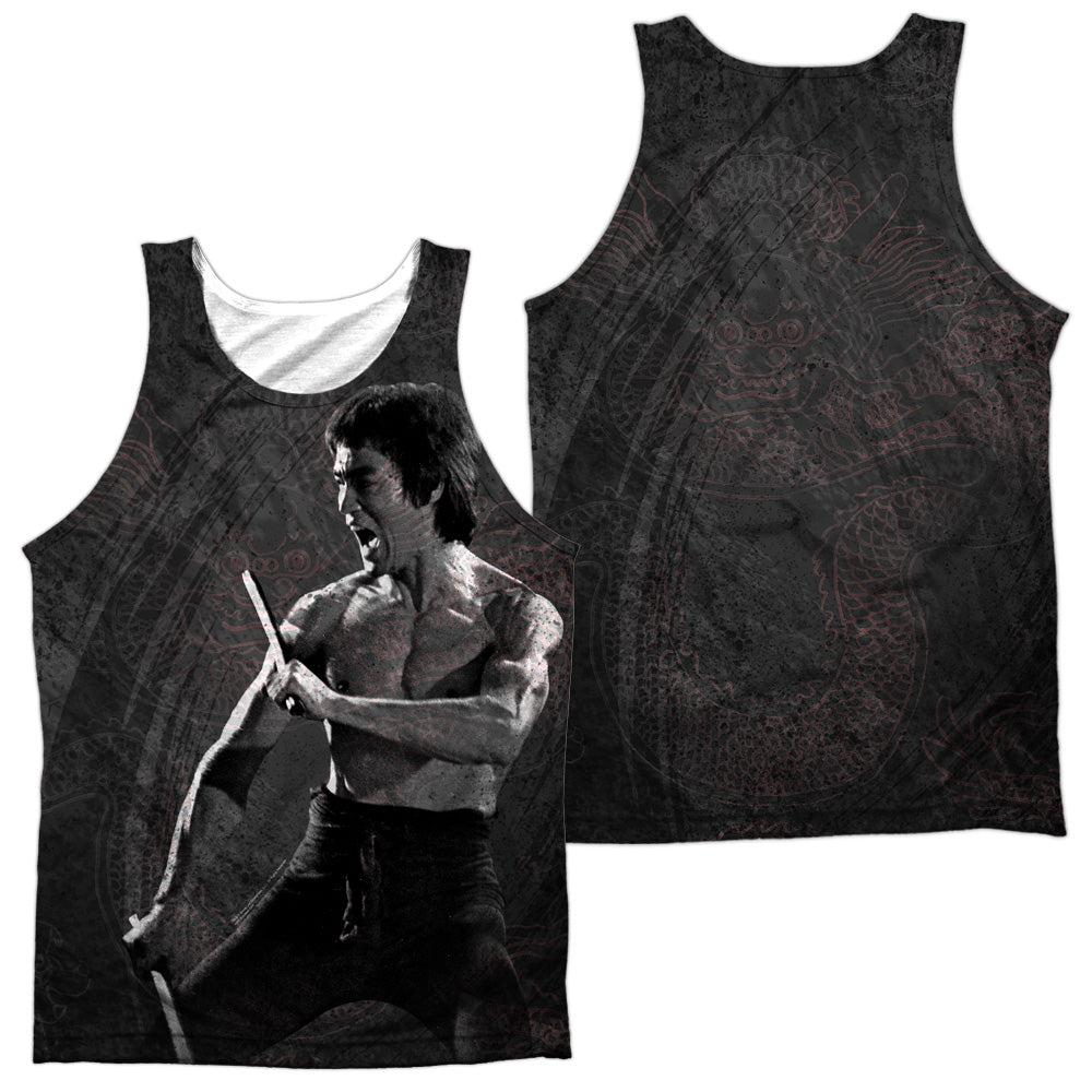 Bruce Lee - Dragon Print - Adult 100% Poly Tank Top - White