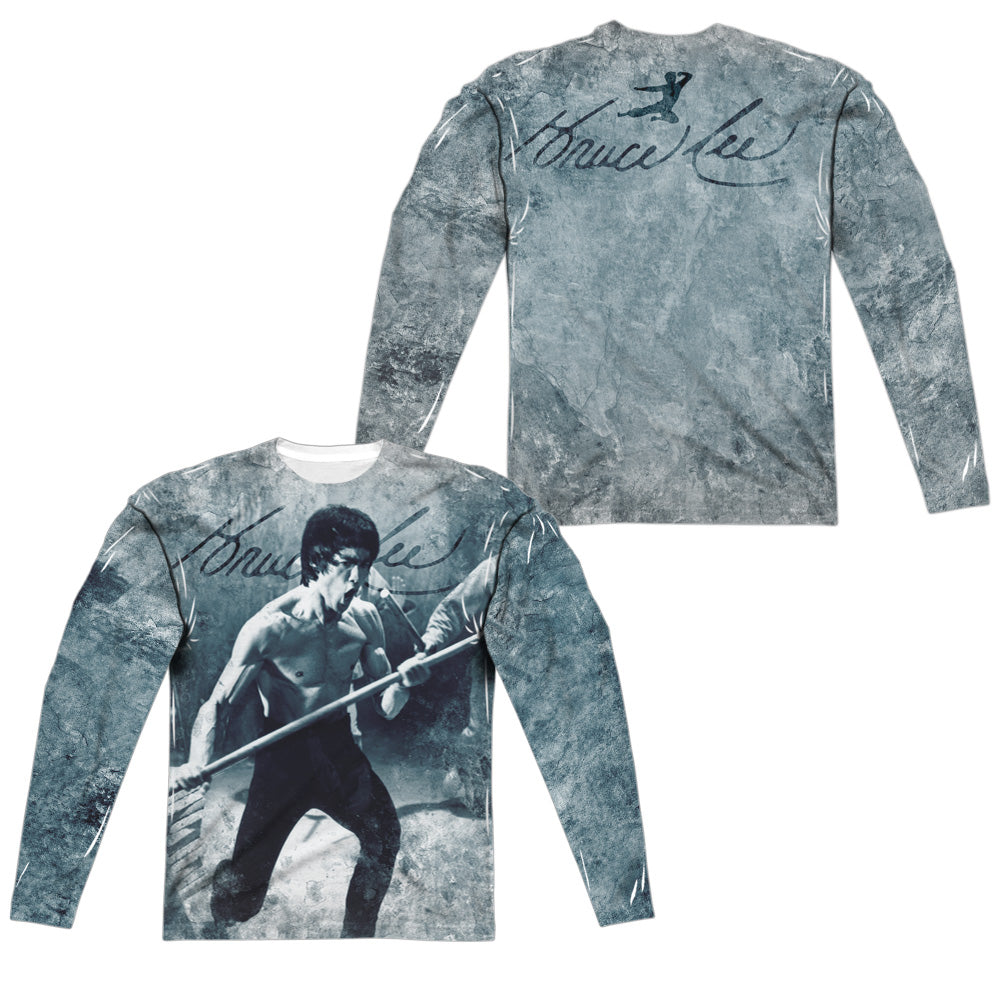 Bruce Lee - Whoooaa (Front/back Print) - Long Sleeve Adult Poly Crew - White T-shirt