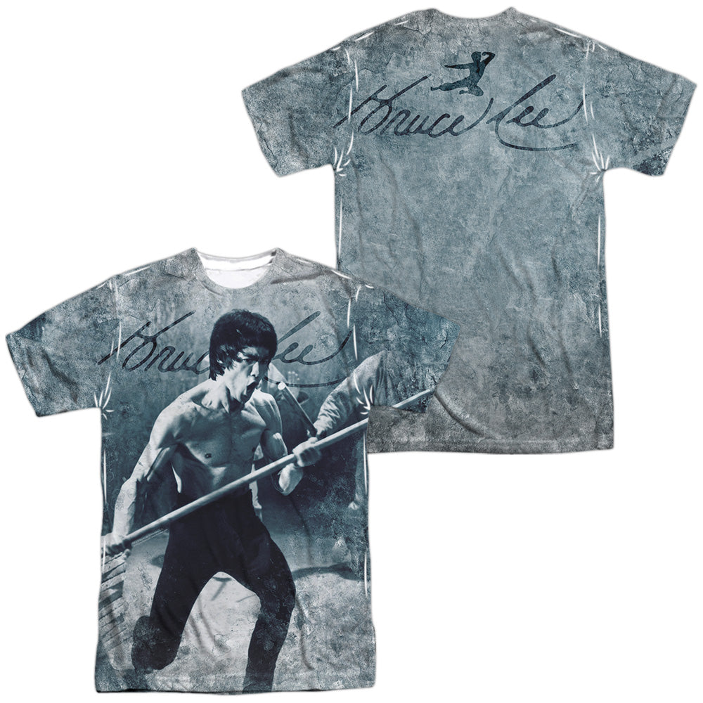 Bruce Lee - Whoooaa (Front/back Print) - Short Sleeve Adult 100% Poly Crew - White T-shirt