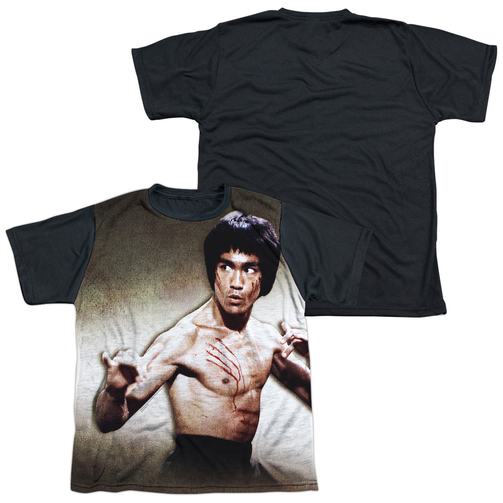 Bruce Lee - Scratched - Short Sleeve Youth White Front Black Back - White T-shirt