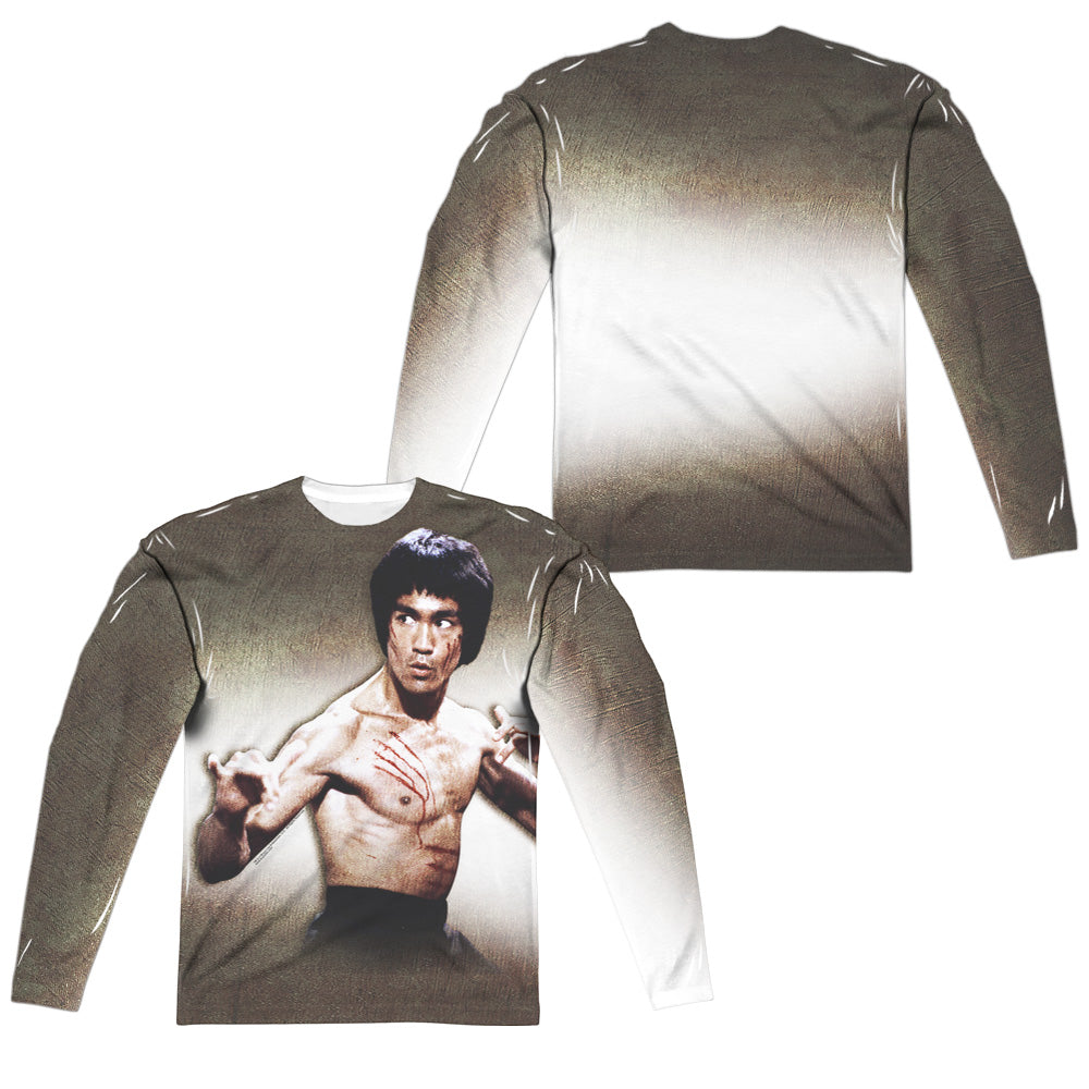 Bruce Lee - Scratched (Front/back Print) - Long Sleeve Adult Poly Crew - White T-shirt