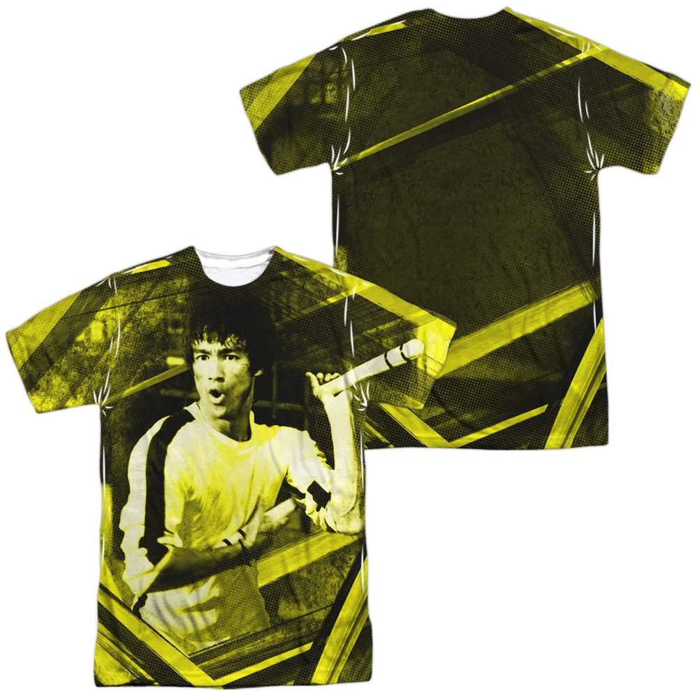 Bruce Lee - Stripes (Front/back Print) - Short Sleeve Adult 100% Poly Crew - White T-shirt