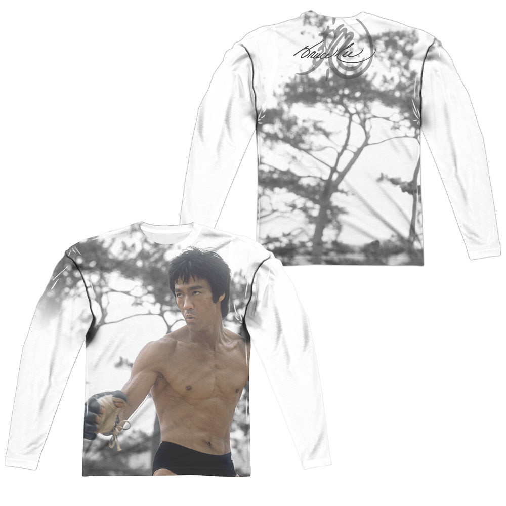 Bruce Lee - Battle Ready (Front/back Print) - Long Sleeve Adult Poly Crew - White T-shirt