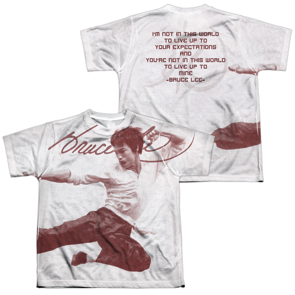 Bruce Lee - Expectations (Front/back Print) - Short Sleeve Youth Poly Crew - White T-shirt