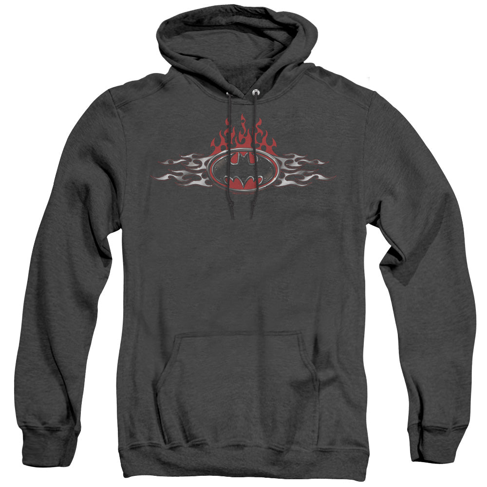 Batman - Steel Flames Logo - Adult Heather Hoodie - Black