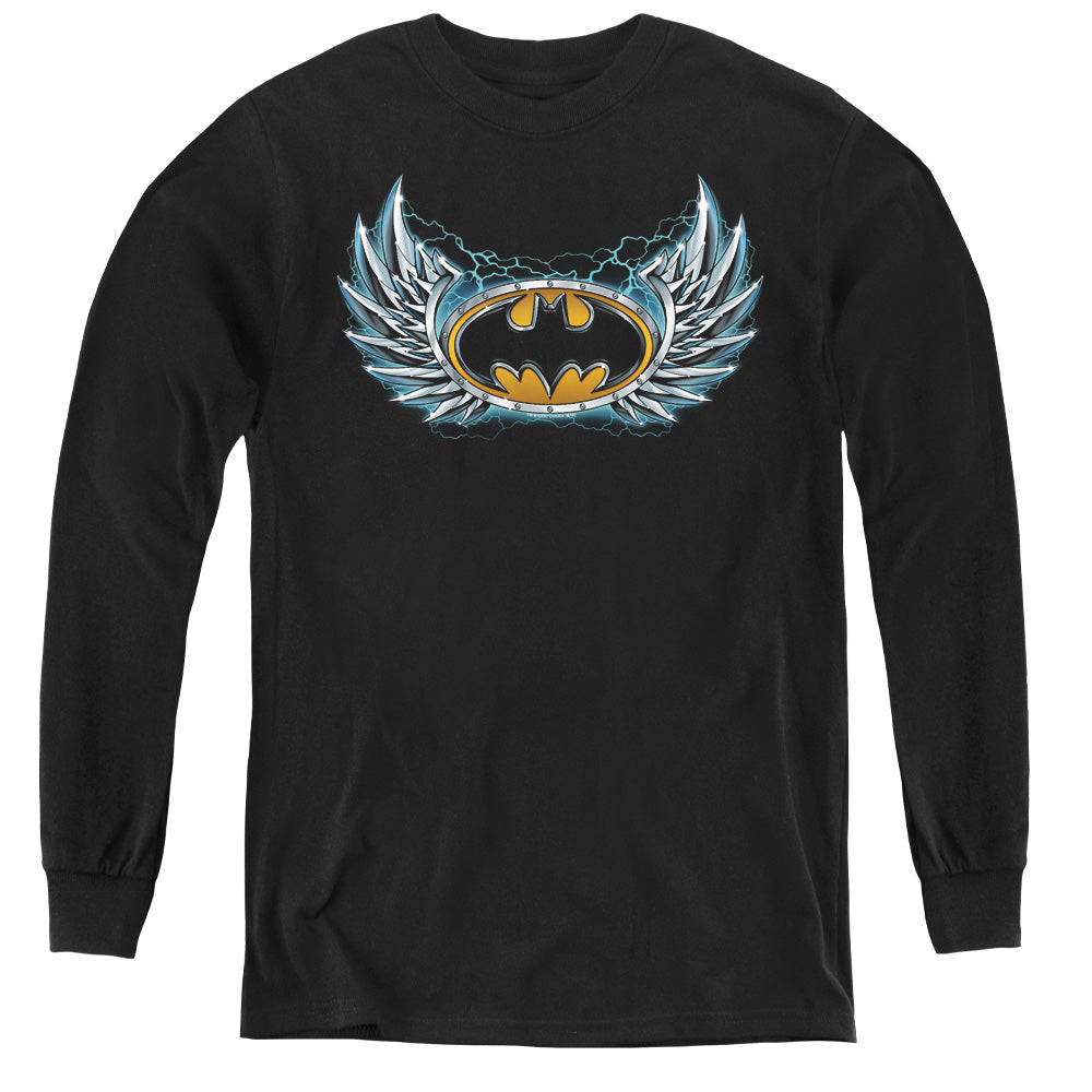 Batman - Steel Wings Logo - Youth Long Sleeve Tee - Black
