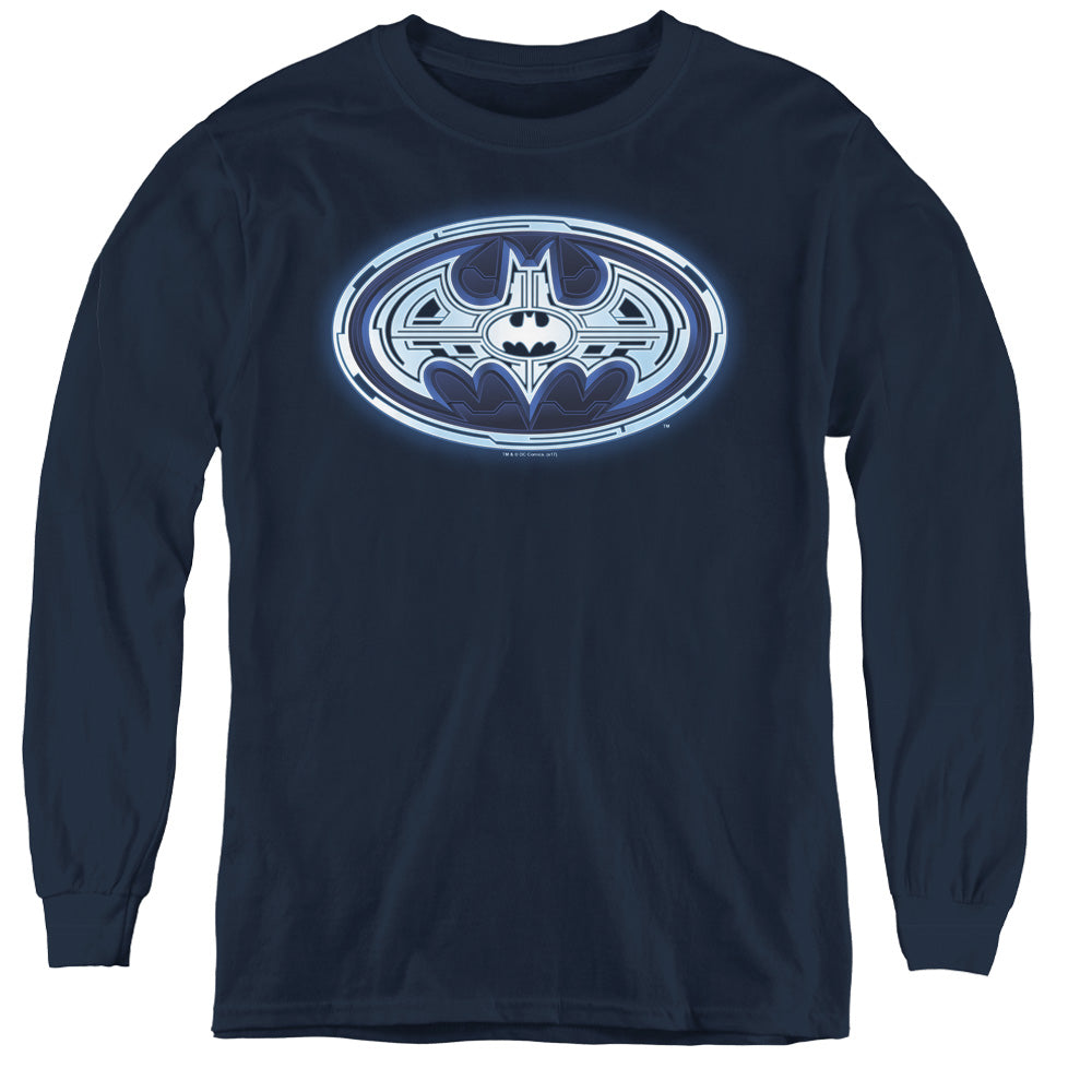 Batman - Cyber Bat Shield - Youth Long Sleeve Tee - Navy