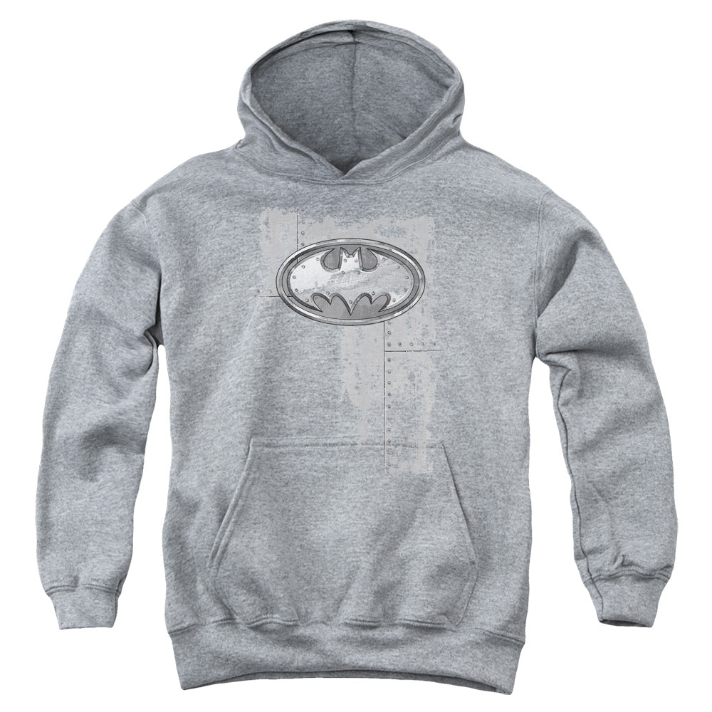 Batman - Rivited Metal Logo - Youth Pull-over Hoodie - Heather