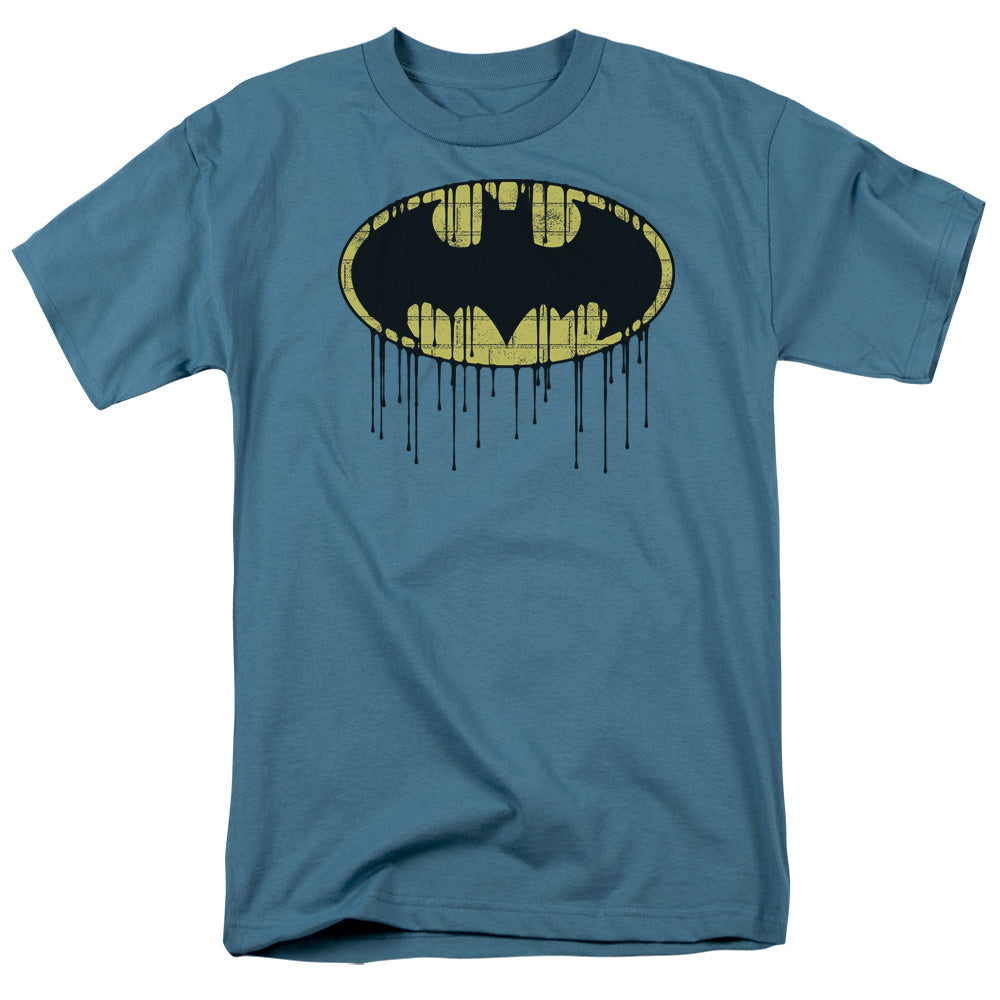 BATMAN DRIPPING BRICK WALL SHIELD - S/S ADULT 18/1 - SLATE T-Shirt