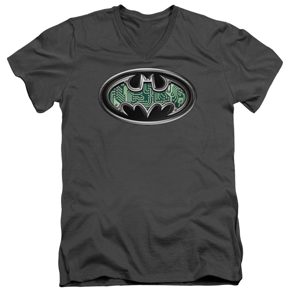 Batman - Circuitry Shield - Short Sleeve Adult V-neck - Charcoal T-shirt