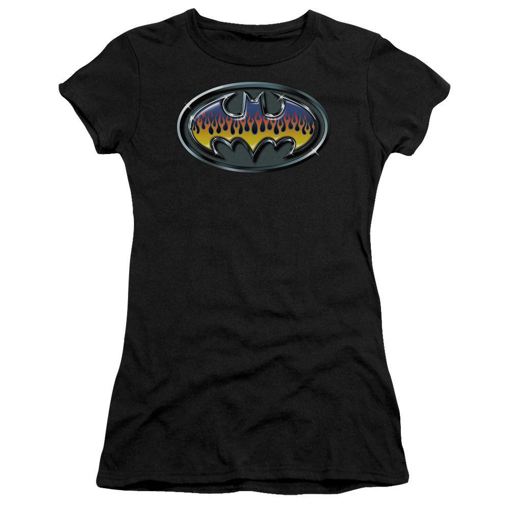Batman - Hot Rod Shield - Short Sleeve Junior Sheer - Black T-shirt