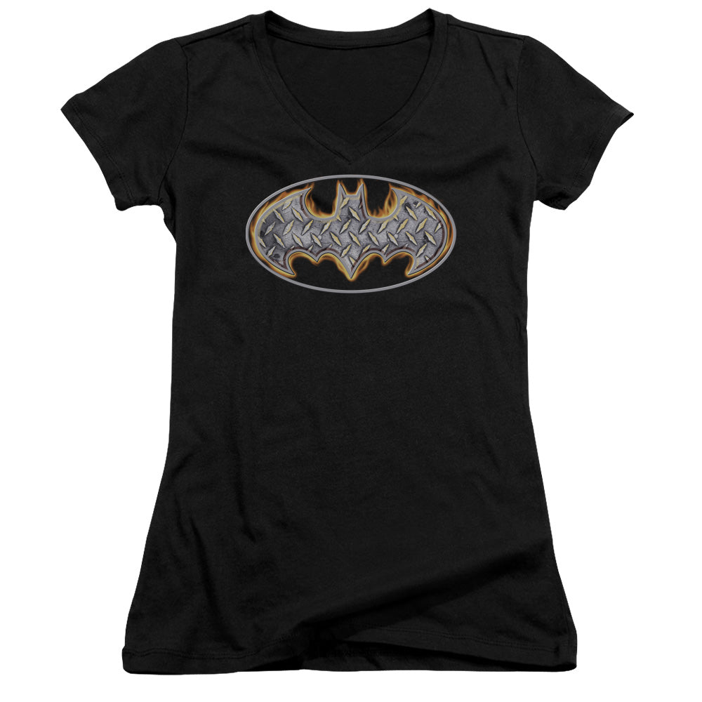 Batman - Steel Fire Shield - Junior V-neck - Black