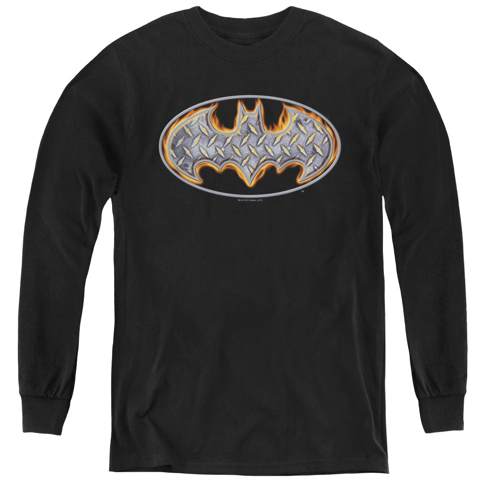 Batman - Steel Fire Shield - Youth Long Sleeve Tee - Black