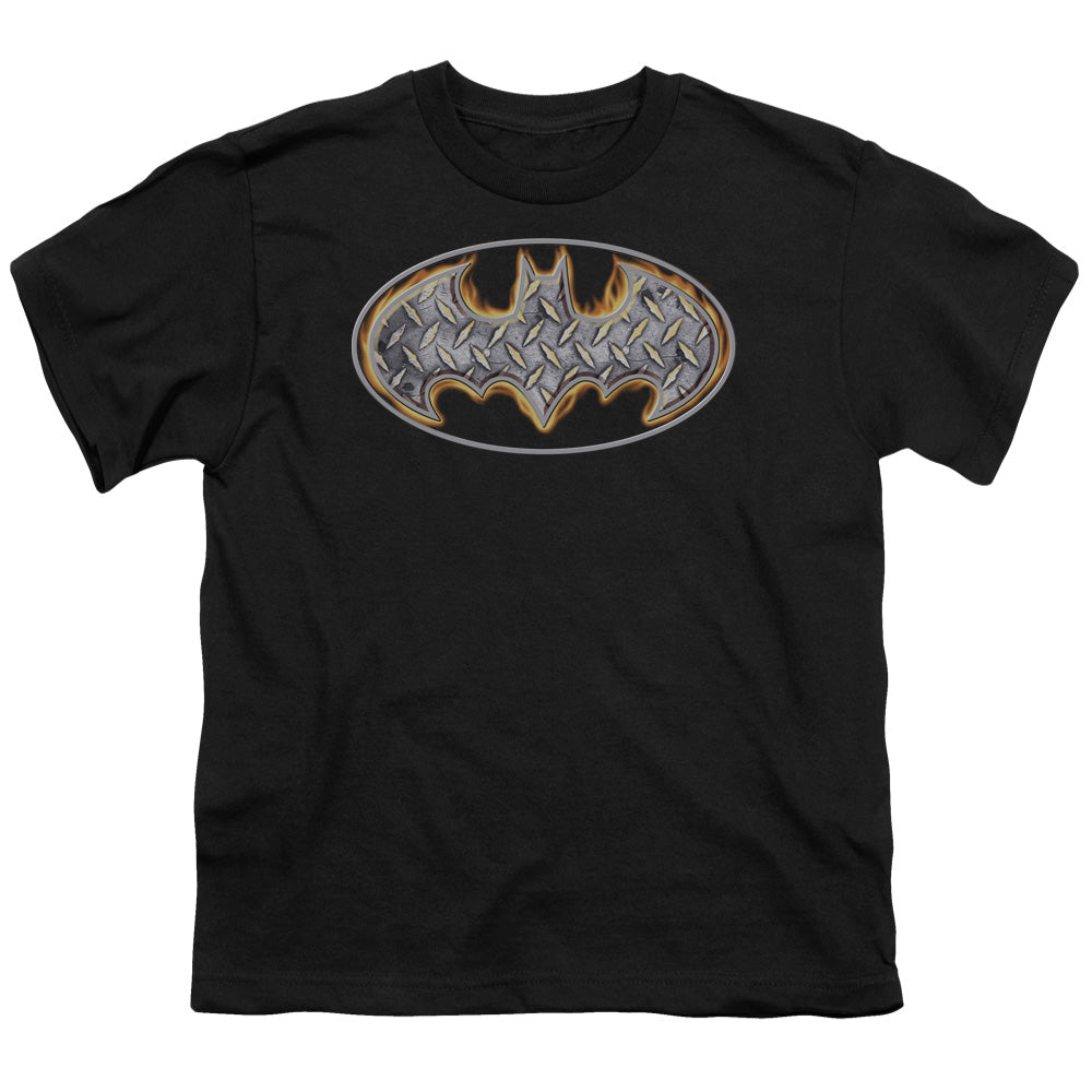 BATMAN STEEL FIRE SHIELD - S/S YOUTH 18/1 - BLACK T-Shirt
