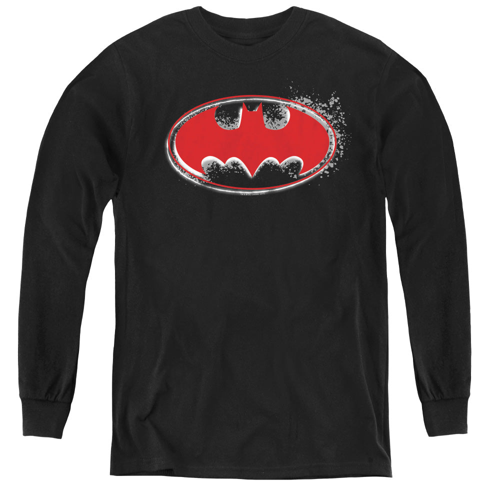 Batman - Hardcore Noir Bat Logo - Youth Long Sleeve Tee - Black