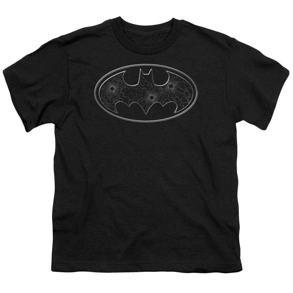 Batman - Glass Hole Logo - Short Sleeve Youth 18/1 - Black T-shirt