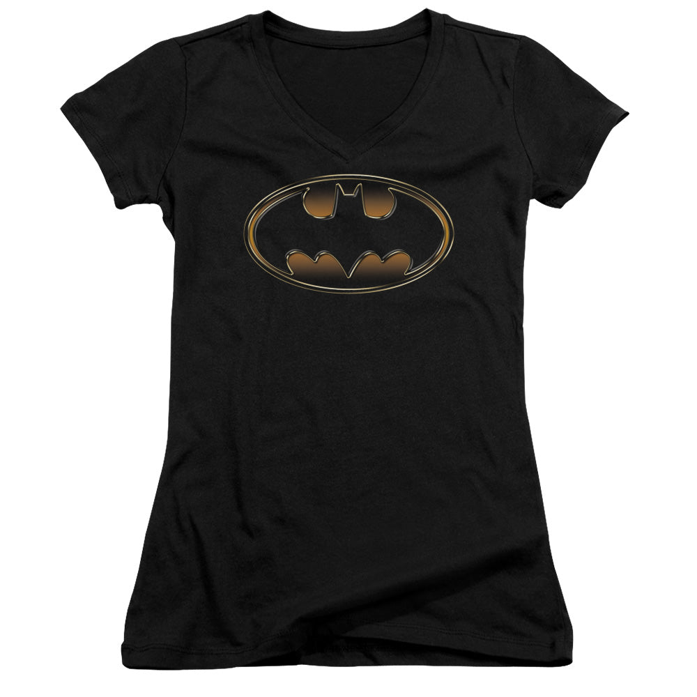 Batman - Black & Gold Embossed-junior V-neck - Black