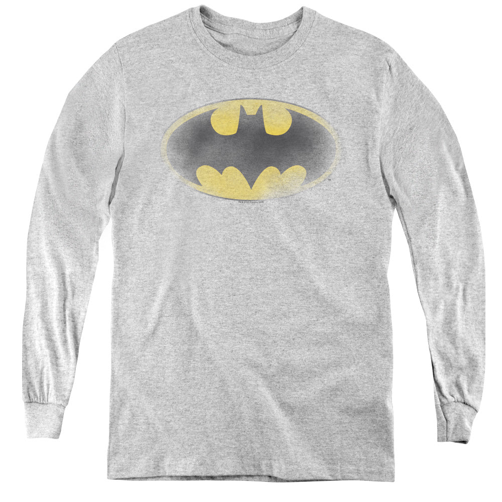 Batman - Faded Logo - Youth Long Sleeve Tee - Athletic Heather