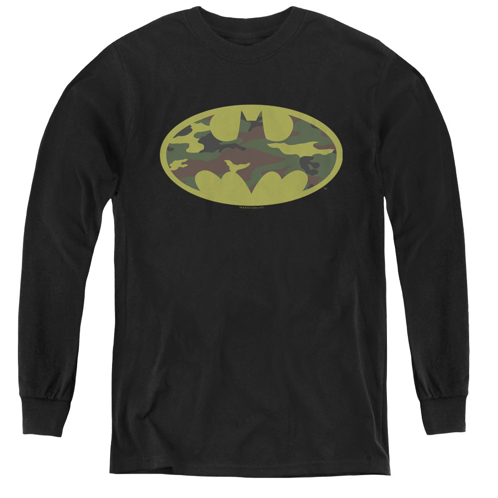 Batman - Camo Logo - Youth Long Sleeve Tee - Black