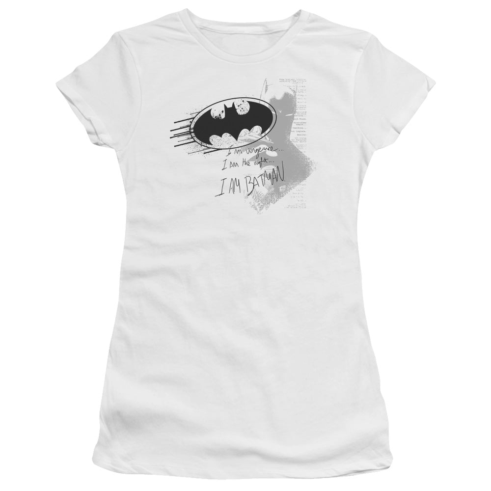 Batman - I Am Vengeance - Short Sleeve Junior Sheer - White T-shirt