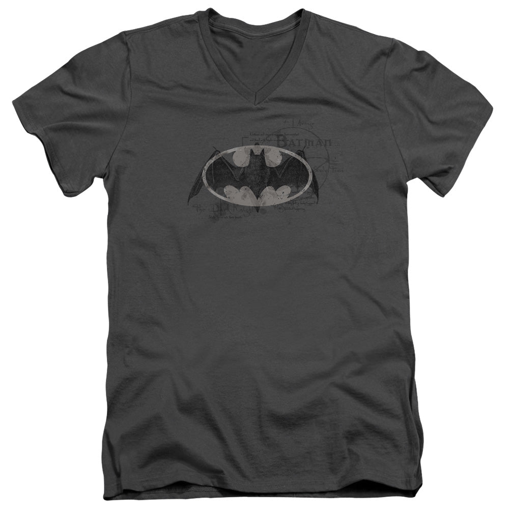 Batman - Arcane Bat Logo - Short Sleeve Adult V-neck - Charcoal T-shirt