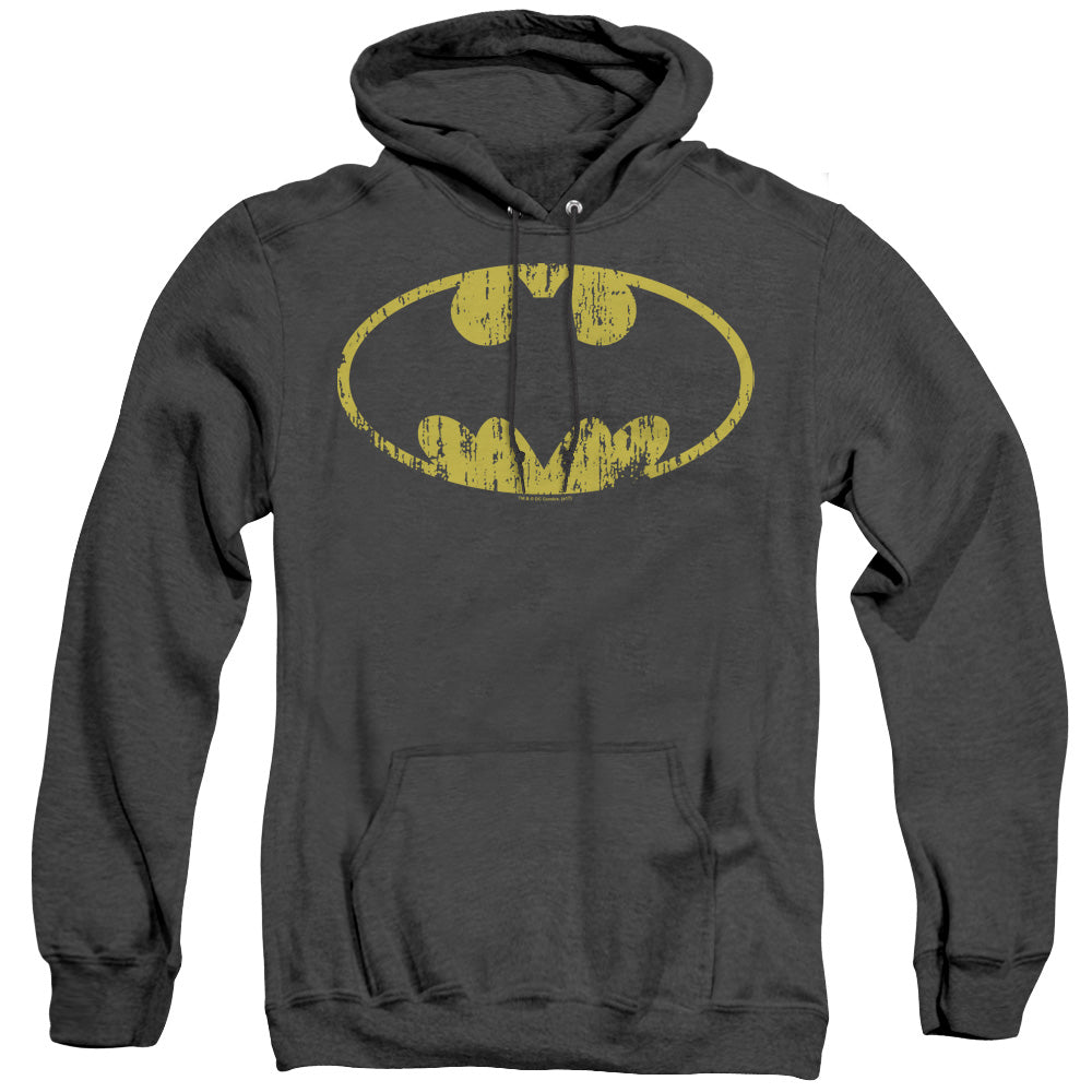 Batman - Classic Logo Distressed - Adult Heather Hoodie - Black